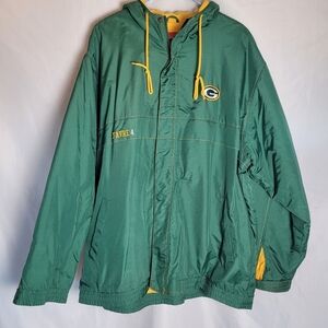 VTG NFL Players Greenbay Packers Favre #4 Embroidered Nylon Lined Hooded Coat XL